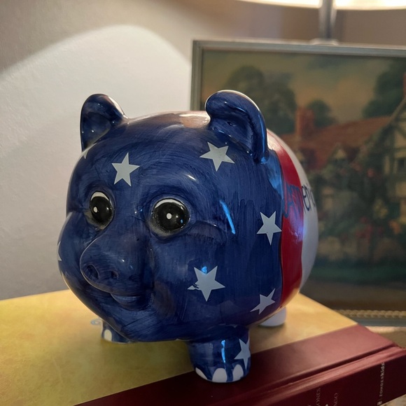 Vintage Patriotic Piggy Bank with Stars - Picture 1 of 4